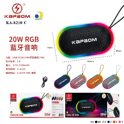 Caixa de Som Bluetooth RGB de 20W 163*79mm 1200mAh