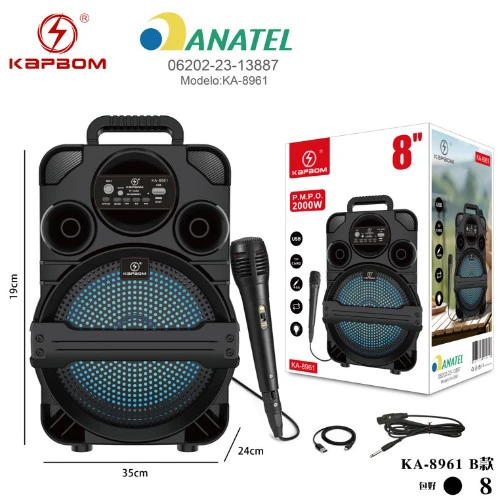 Caixa De Som BT C/ Microfone 8" 2000W 35*19cm
