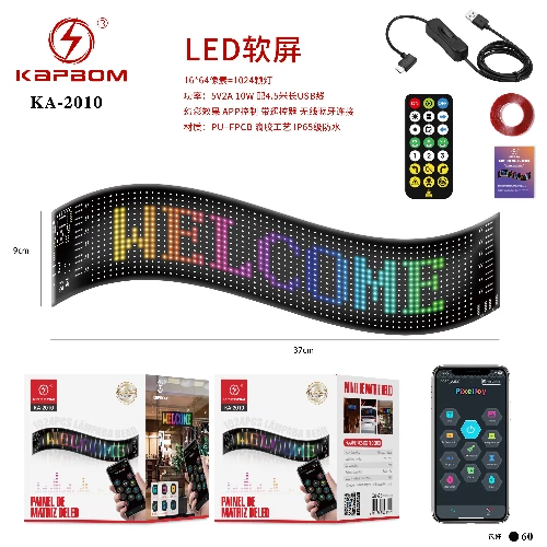 Painel Led Letreiro Digital à Prova D'água controle por app  37,4 X 9,2cm
