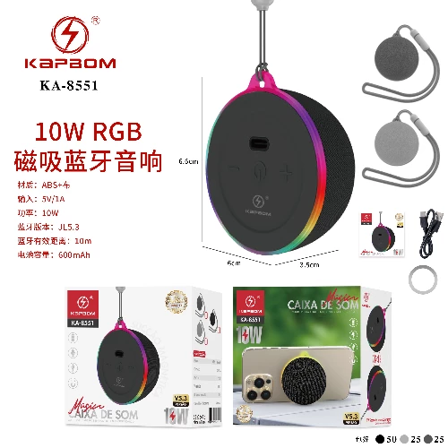 Caixa de som RGB Bluetooth magnético 10W 6,6*6cm
